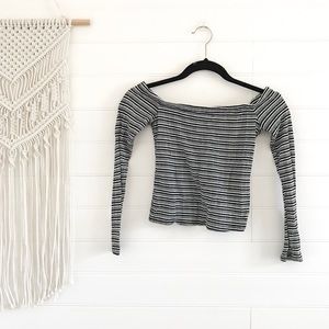 Striped Ribbed Off the Shoulder Top